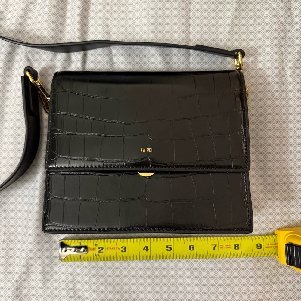 JW PEI Black Croc-Texture Crossbody Bag